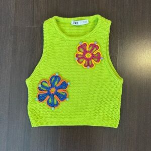 Zara Lime Green Crochet Crop Top size M
